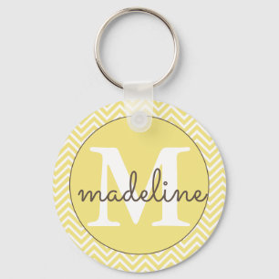 Monogrammed Modern Yellow/White Chevron Sleutelhan Sleutelhanger