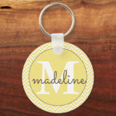 Monogrammed Modern Yellow/White Chevron Sleutelhan Sleutelhanger (Voorkant)