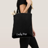 Monogrammed Modern Zwart met Custom White Script Tote Bag (Dichtbij)