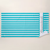 Monogrammed Moderne Blauwgroen Blauwe strepen Strandlaken (Voorkant)