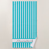 Monogrammed Moderne Blauwgroen Blauwe strepen Strandlaken (Voorkant)