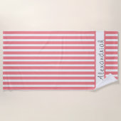 Monogrammed Moderne Coral Pink White strepen Strandlaken (Voorkant)
