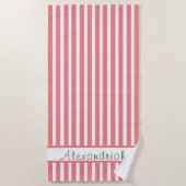 Monogrammed Moderne Coral Pink White strepen Strandlaken (Voorkant)