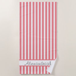 Monogrammed Moderne Coral Pink White strepen Strandlaken