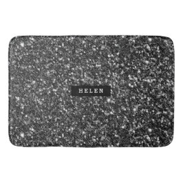 Monogrammed Moderne Faux Zwart Glitter Badmat