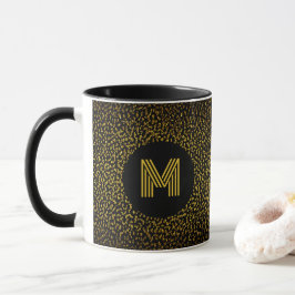 Monogrammed moderne gouden stippen zwart mok