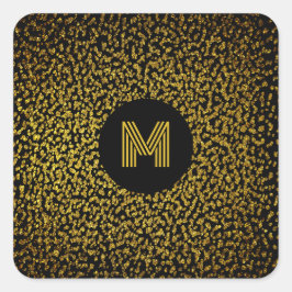 Monogrammed moderne gouden stippen zwart vierkante sticker