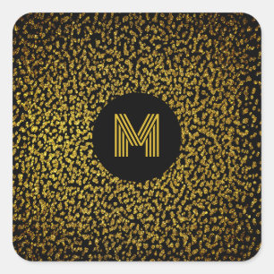 Monogrammed moderne gouden stippen zwart vierkante sticker