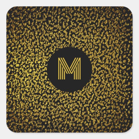 Monogrammed moderne gouden stippen zwart vierkante sticker (Voorkant)