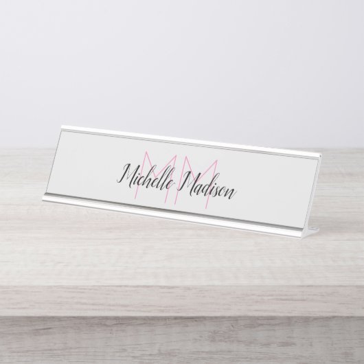 Monogrammed Moderne Handschrifsnaam Initialen Bureau Naambordje (Voorkant)