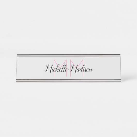 Monogrammed Moderne Handschrifsnaam Initialen Bureau Naambordje (Voorkant)