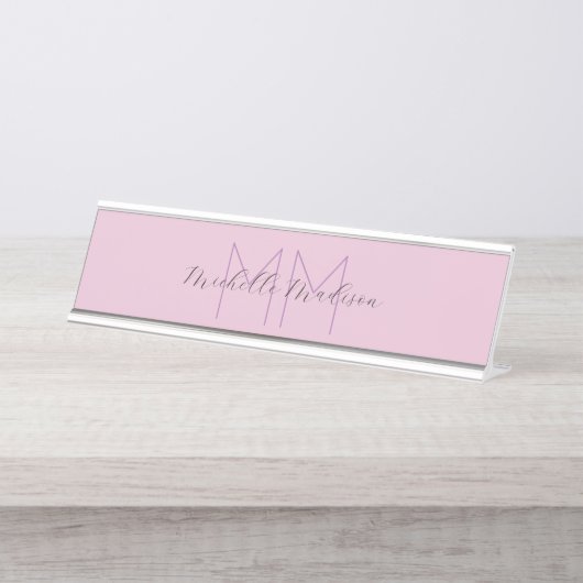 Monogrammed Moderne Handschrifsnaam Initialen Bureau Naambordje (Voorkant)