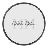 Monogrammed Moderne Handschrifsnaam Initialen Hockey Puck (Voorkant)