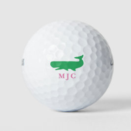 Monogrammed Moderne Initialen roze groene walvis Golfballen