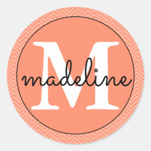 Monogrammed Moderne Roze/Witte Ronde Sticker