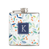 Monogrammed Moderne Waterverven Botanisch Patroon Heupfles (Voorkant)