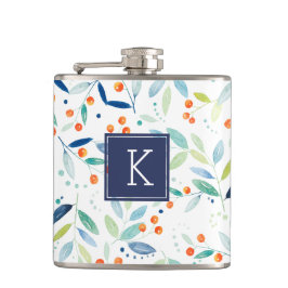 Monogrammed Moderne Waterverven Botanisch Patroon Heupfles