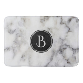 Monogrammed Moderne Witte & Grijze Marmeren Steen Badmat