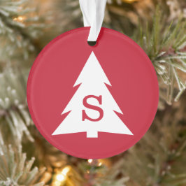 Monogrammed Moderne Witte Kerstboom op rood Ornament