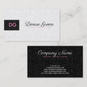 Monogrammed Moderne Zwart-wit Damaskers Visitekaartje (Voorkant / Achterkant)