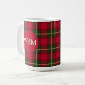 Monogrammed Mok met Rood & Zwart Plaid Ontwerp (Voorkant links)