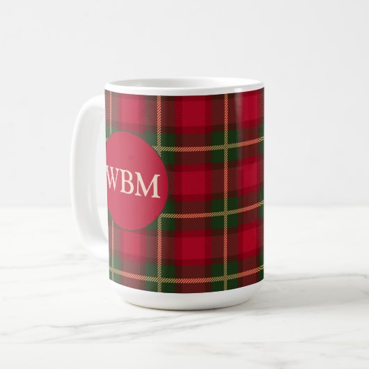 Monogrammed Mok met Rood & Zwart Plaid Ontwerp (Voorkant links)