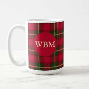 Monogrammed Mok met Rood & Zwart Plaid Ontwerp
