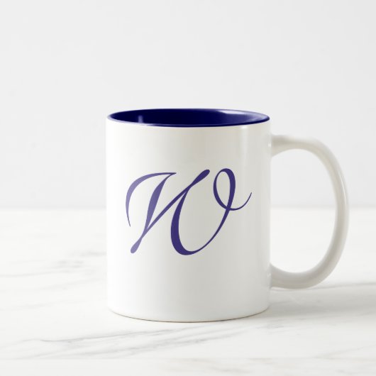 Monogrammed-Mok voor donkere blauwe zwembroeklijn Tweekleurige Koffiemok (Rechts)