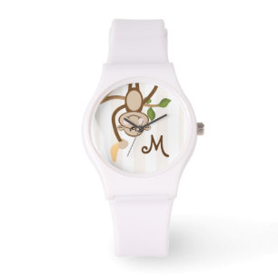 Monogrammed Monkey Banana Horloge