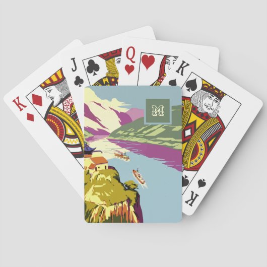 Monogrammed Mooie Blue Lake Boat Illustratie Pokerkaarten (Achterkant)