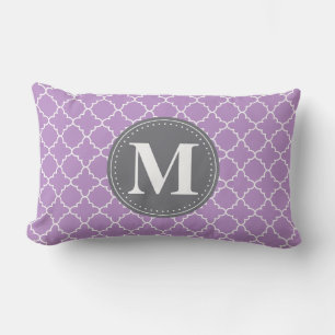 Monogrammed Moroccan Lattice in Lila / grijs Kussen