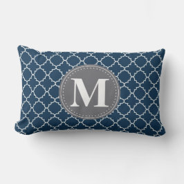 Monogrammed Moroccan Lattice in Navy / Grey Kussen