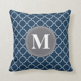 Monogrammed Moroccan Lattice in Navy / Grey Kussen