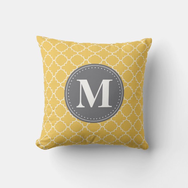 Monogrammed Moroccan Lattice in Yellow / Grey Kussen (Voorkant)