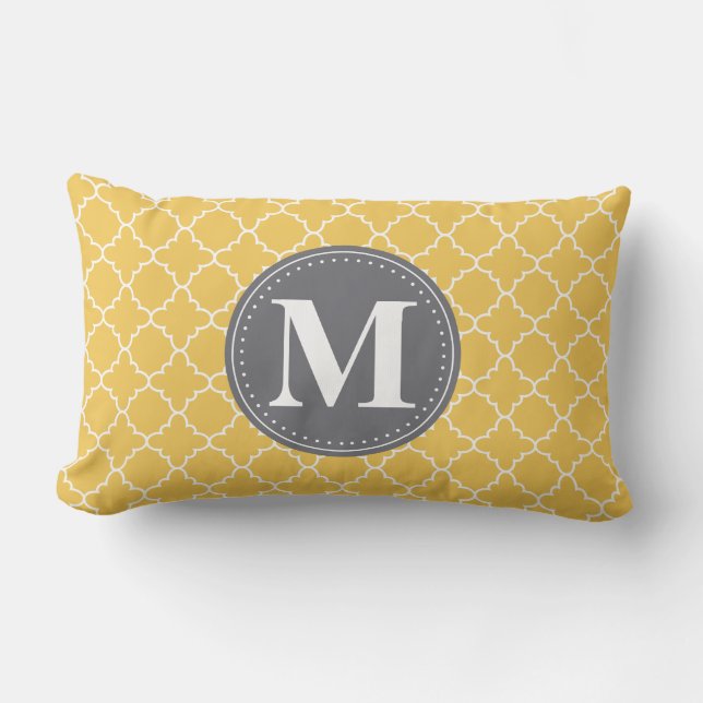 Monogrammed Moroccan Lattice in Yellow / Grey Kussen (Voorkant)
