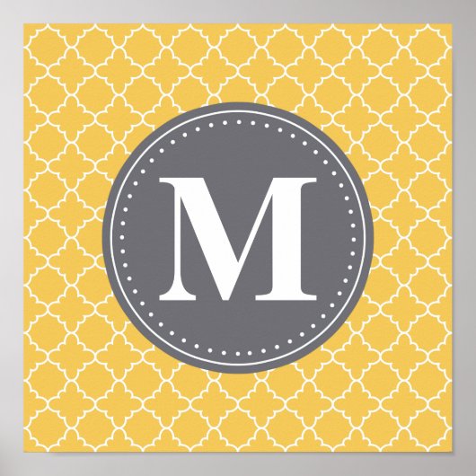 Monogrammed Moroccan Lattice in Yellow / Grey Poster (Voorkant)