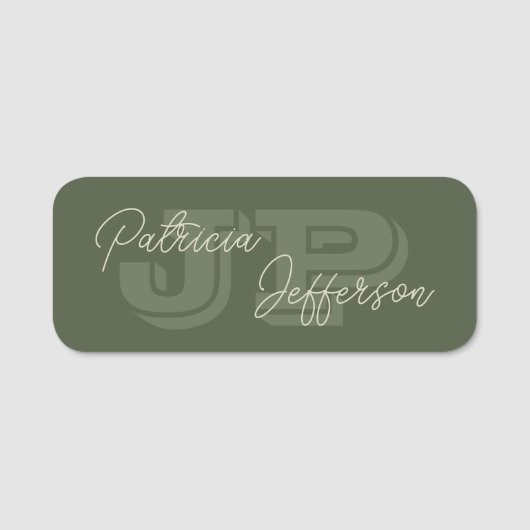 Monogrammed Mosterdgeel Handgeschreven kalligrafie Naamplaatje (Voorkant)