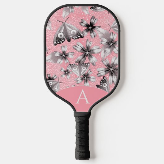 Monogrammed Moth Meadow Pink Pickleball Paddle (Voorkant)