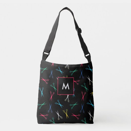 Monogrammed Multi Color Zwart Schaar Patroon Crossbody Tas (Voorkant)