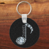 Monogrammed Music Note White Diamonds Over Black Sleutelhanger (Voorkant)