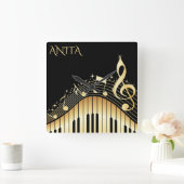 Monogrammed Musical Keyboard Vierkante Klok (Huis)