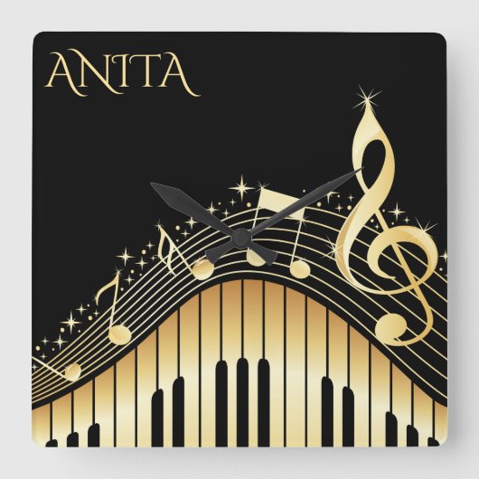 Monogrammed Musical Keyboard Vierkante Klok (Voorkant)