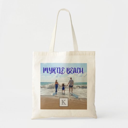 Monogrammed Myrtle Beach Souvenir Sand Surf Family Tote Bag (Voorkant)