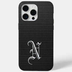 Monogrammed "N" Faux Carbon Fiber OtterBox iPhone 15 Pro Max Hoesje
