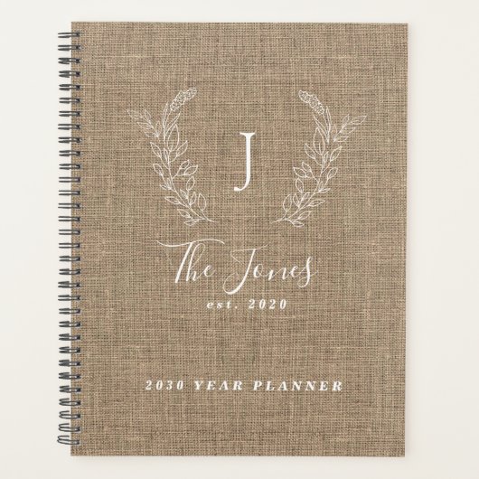 Monogrammed naam aangepaste familie rustiek 2026 planner (Voorkant)