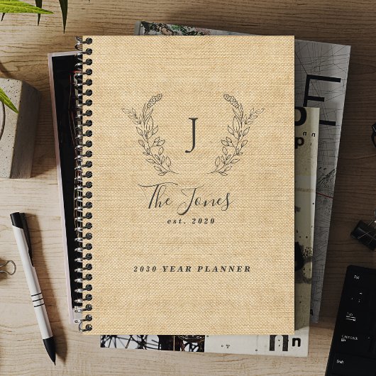 Monogrammed naam aangepaste familie rustiek 2026 planner