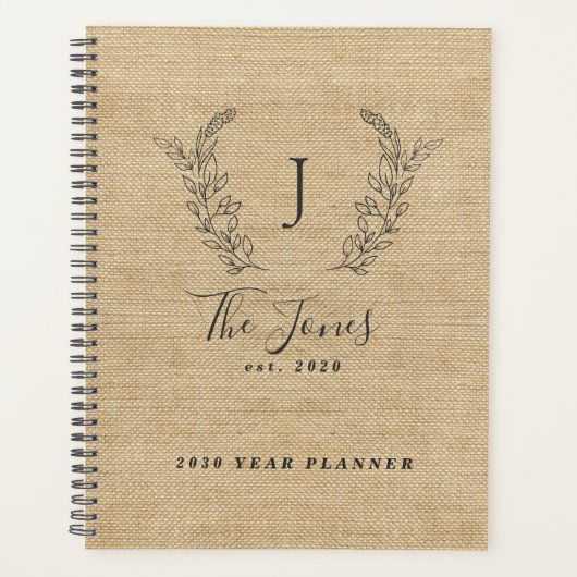 Monogrammed naam aangepaste familie rustiek 2026 planner (Voorkant)