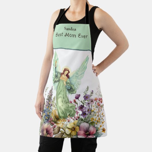 Monogrammed Naam Beste Mam Ooit Bloemen Engel Schort (Insitu)