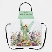 Monogrammed Naam Beste Mam Ooit Bloemen Engel Schort (Voorkant)