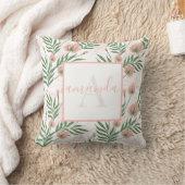 Monogrammed Naam Bloemen Roze Groene Pastelpatroon Kussen (Deken)